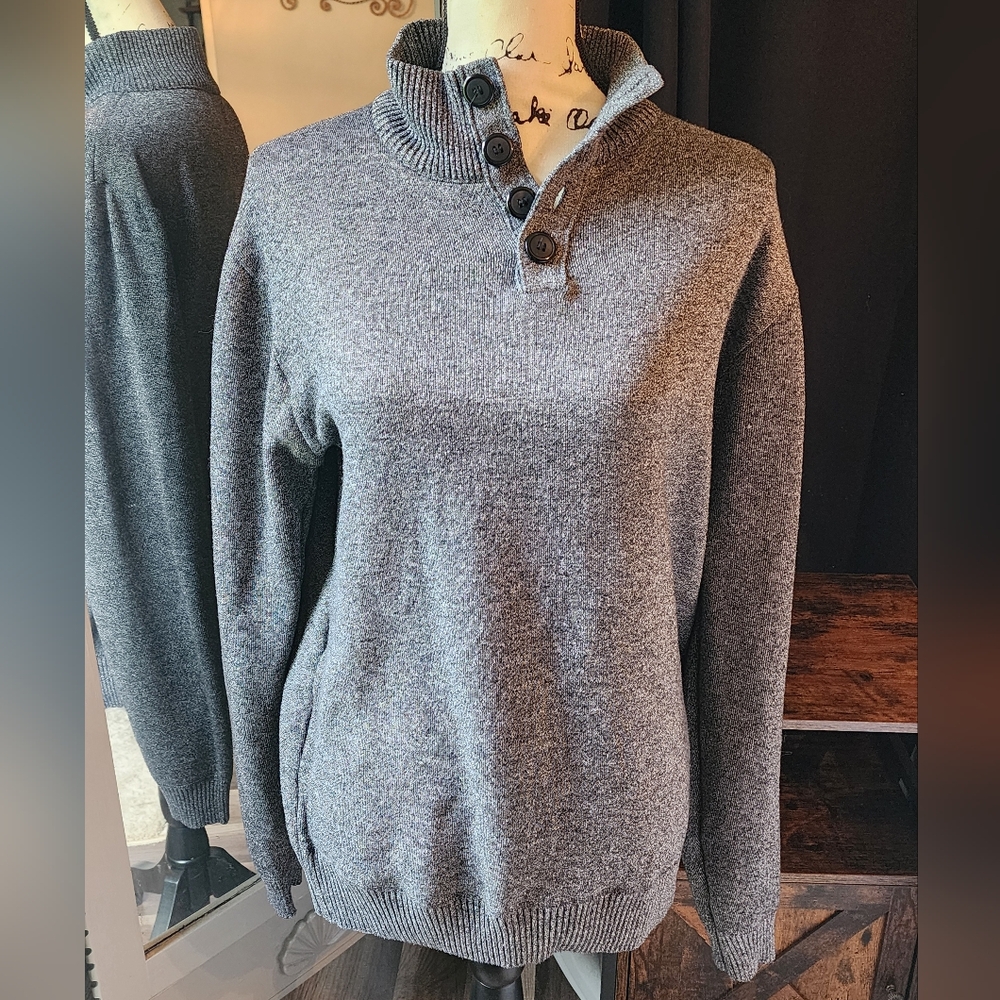 Billy London UK Men's Gray Button-Up Sweater Large